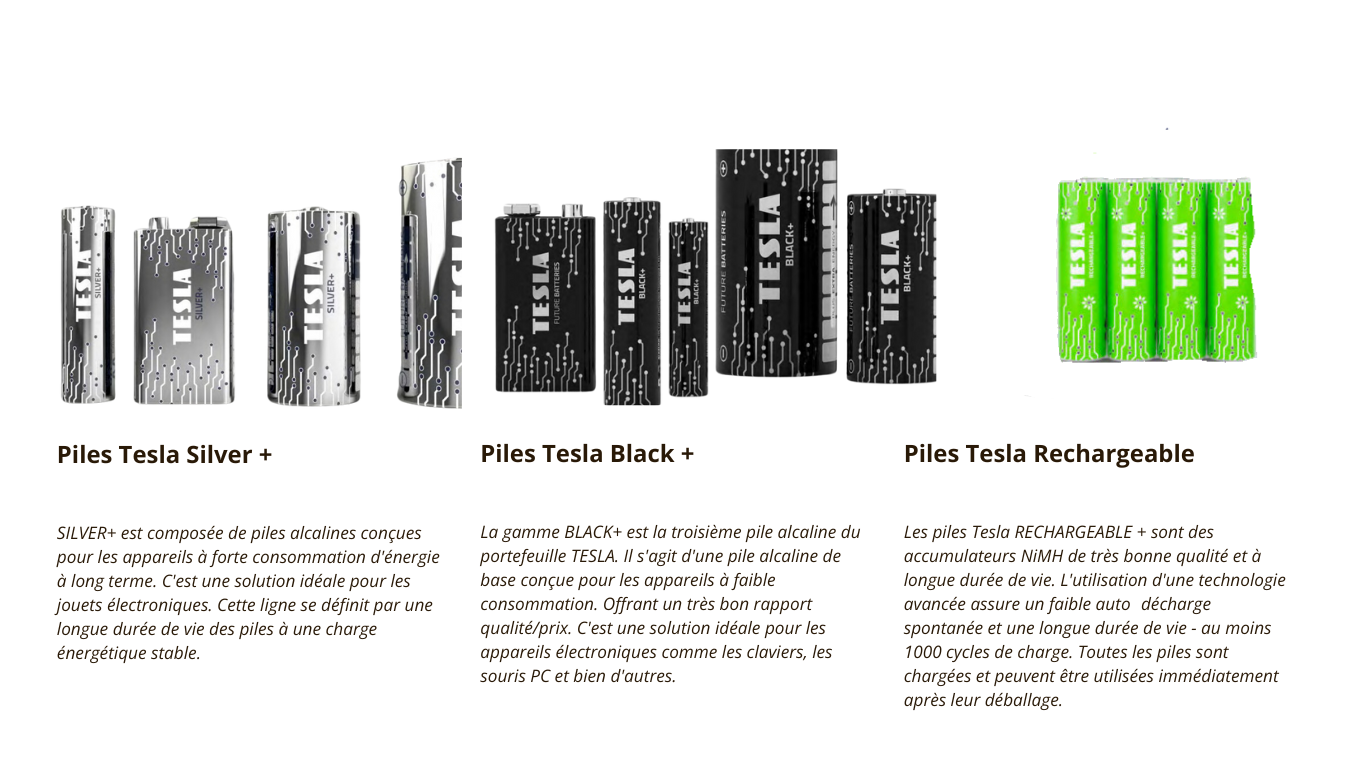 Une large gammes de Piles Tesla est proposé par la Société Aristote. A chaque Utilisateur la pile Tesla qui convient.